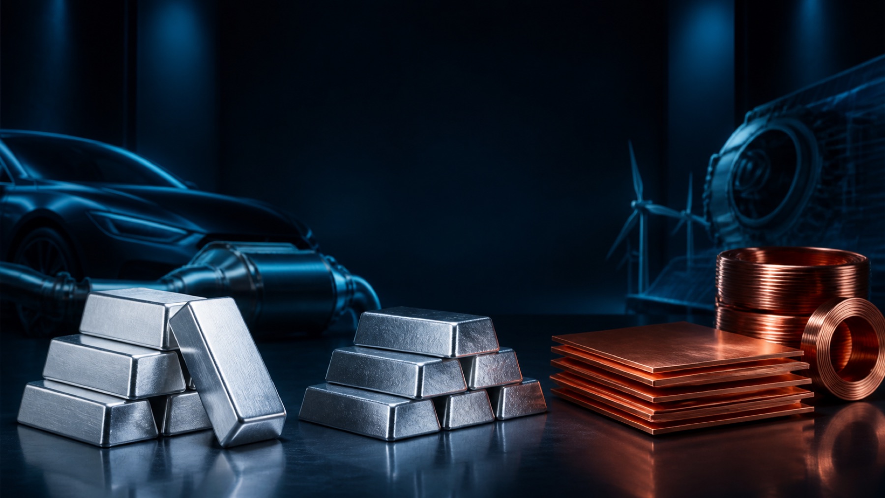 Platinum, palladium and copper materials with an industrial technology background