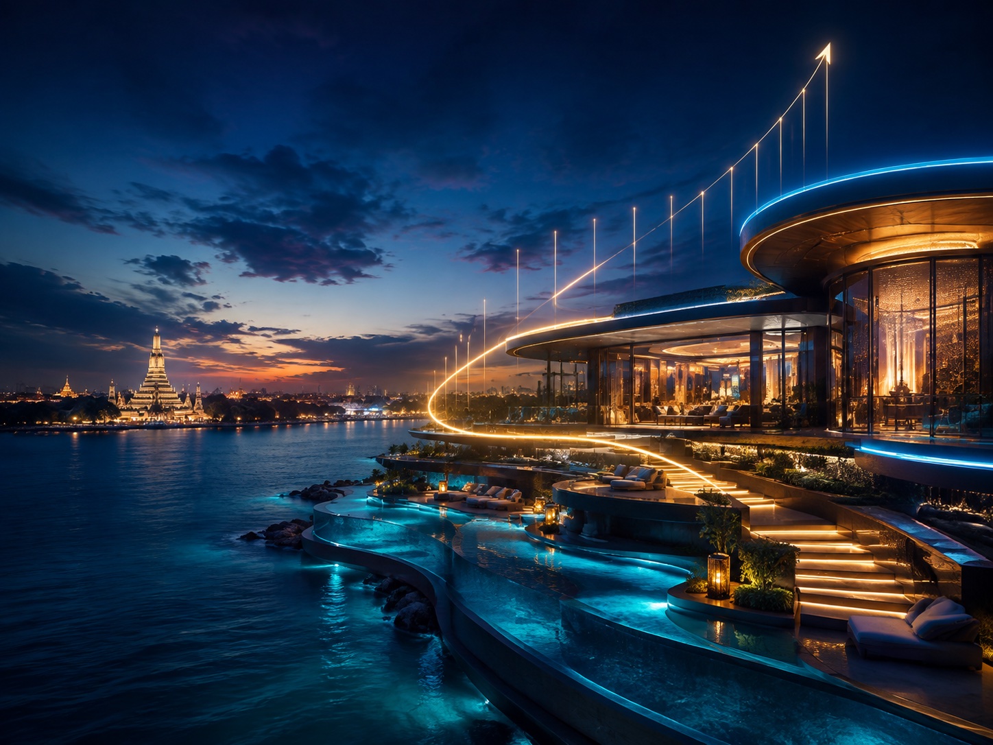 A luminous luxury resort beside tropical water in Thailand
